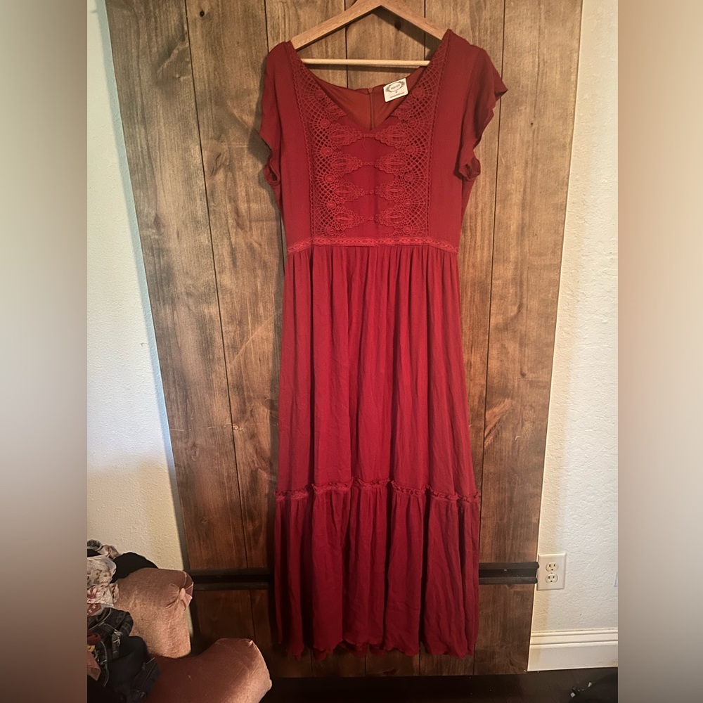 Mia Joy Red Lace Maxi Dress